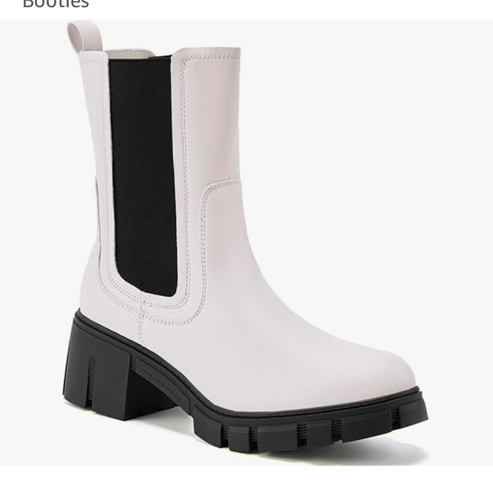 NEW Lug Sole Platform Boots Mid Calf Elastic Chunky Block Heel Chelsea Booties